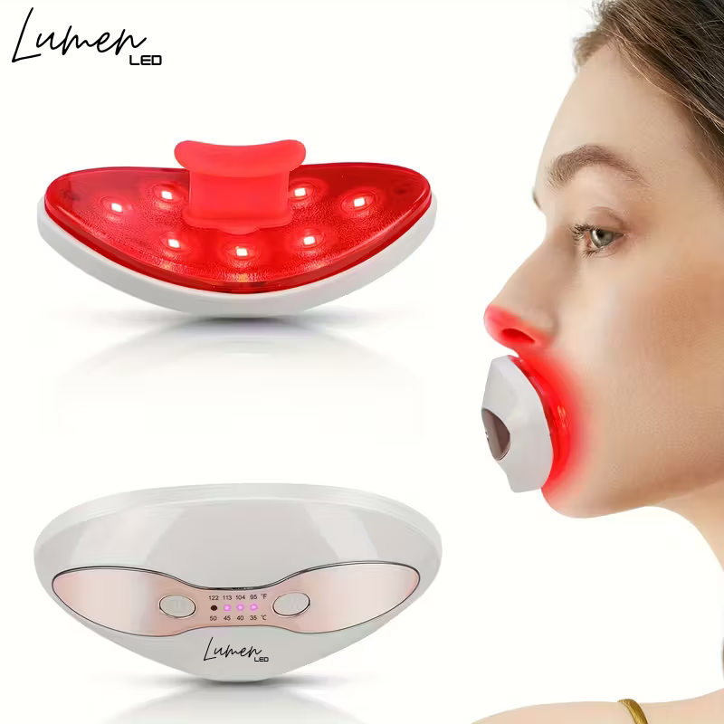 Lumen LED device with red light on a white background