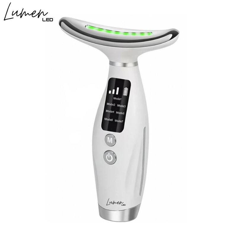 White LED therapy device with digital display on a white background, branded 'Lumen LED'.