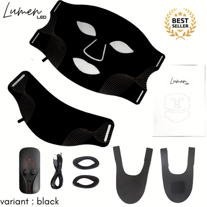 Black LED therapy lights with accessories on a white background, featuring Lumen branding.